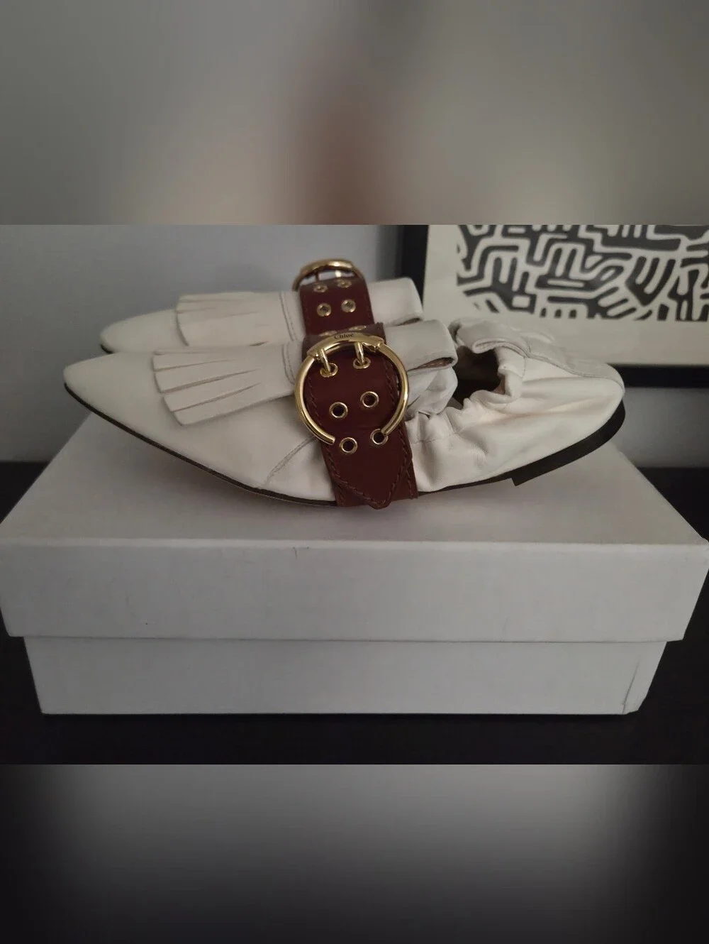 Chloe Roy Kiltie Belted Ballet Flats Size 37